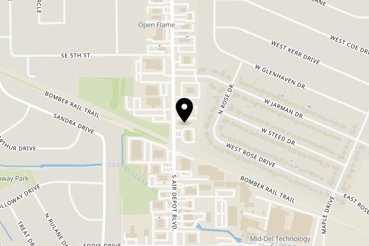 Map showing the location of Danky Burgers on 618 S Air Depot Blvd in Midwest City